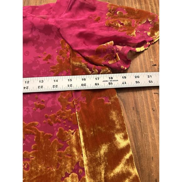 Anthropologie Maeve Ombre Shimmer Tee Top Blouse XS Floral Pink Gold Silk Blend - Picture 6 of 13